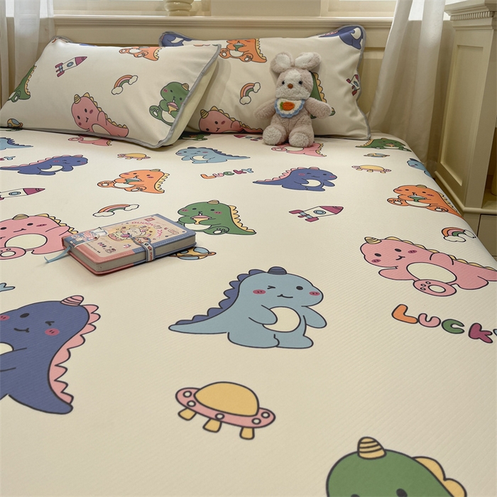 91家纺网 家纺一手货源 找家纺 星座家纺 2025新款斜纹提花凉感丝凉席床单款三件套 七彩龙