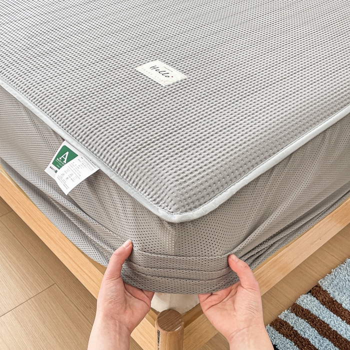 91家纺网 家纺一手货源 找家纺 吉象2025新款A类床笠款软凉席 华夫格高级灰