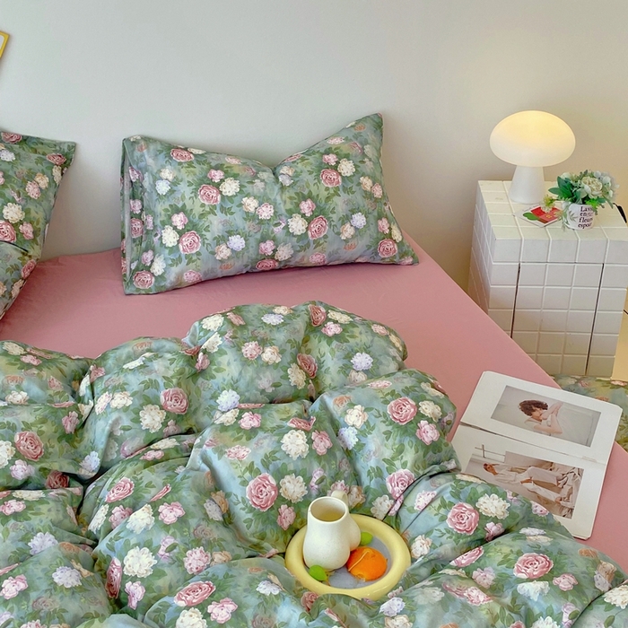 91家纺网 家纺一手货源 找家纺 于果 2025新款全棉双层纱四件套第四批 仙境绿