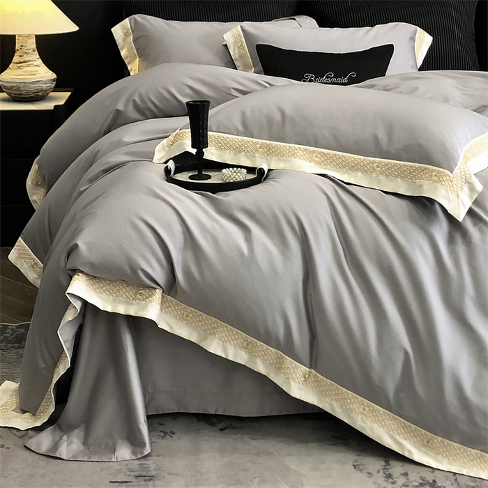 91家纺网 家纺一手货源 找家纺 2025新款全棉长绒棉刺绣四件套-迪克斯 迪克斯-灰