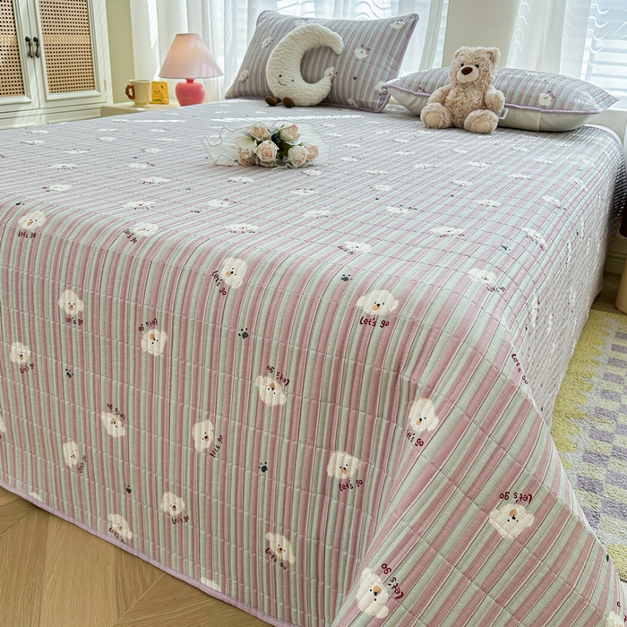 91家纺网 家纺一手货源 找家纺 梵朴 2025新款跑量款纯棉印花床盖三件套 努力小狗