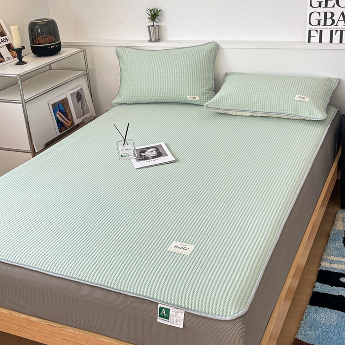 91家纺网 家纺一手货源 找家纺 吉象2025新款A类床笠款软凉席 饼干格抹茶绿