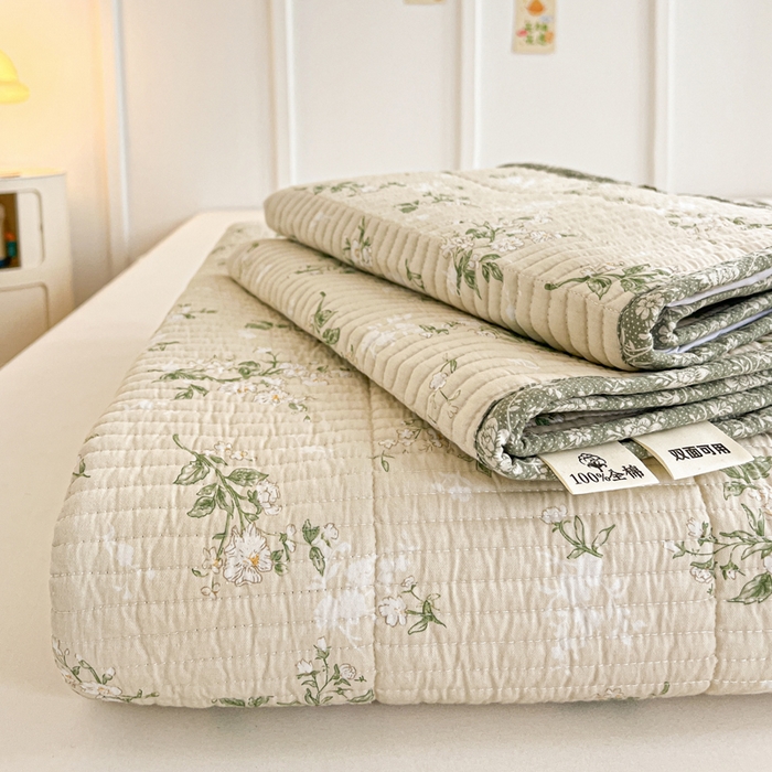 91家纺网 家纺一手货源 找家纺 梵朴 2025新款跑量款纯棉印花床盖三件套 茶艺师