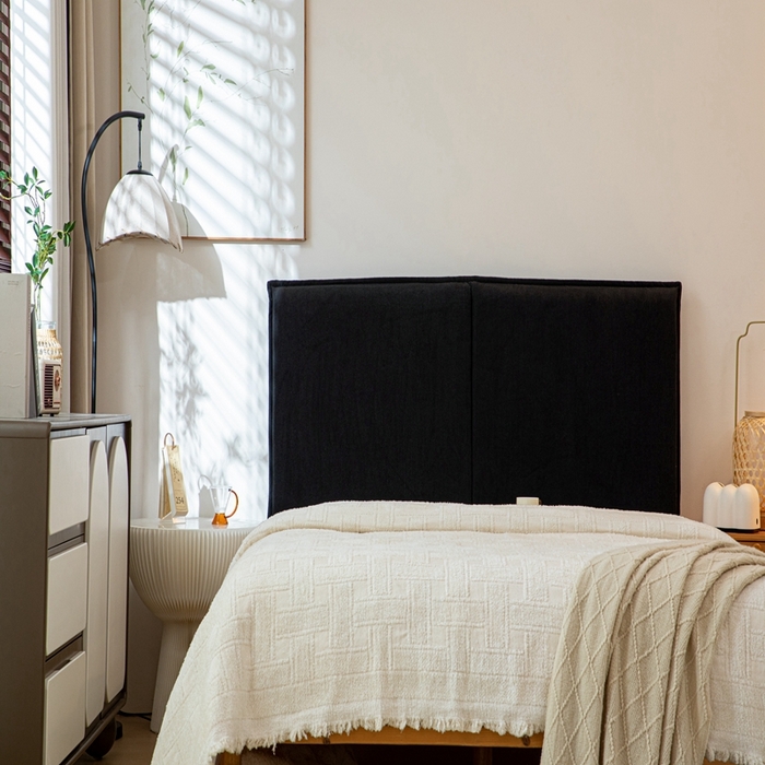 91家纺网 家纺一手货源 找家纺 沐沐家纺 2026新款灯芯绒床头平板大靠背 黑色