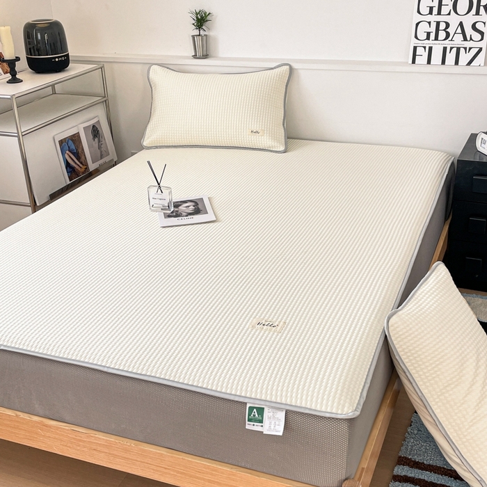 91家纺网 家纺一手货源 找家纺 吉象2025新款A类床笠款软凉席 饼干格象牙白