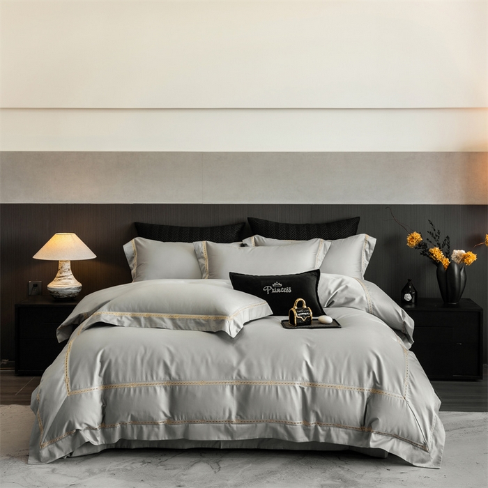 91家纺网 家纺一手货源 找家纺 2025新款全棉长绒棉刺绣四件套-慕研 慕研-灰