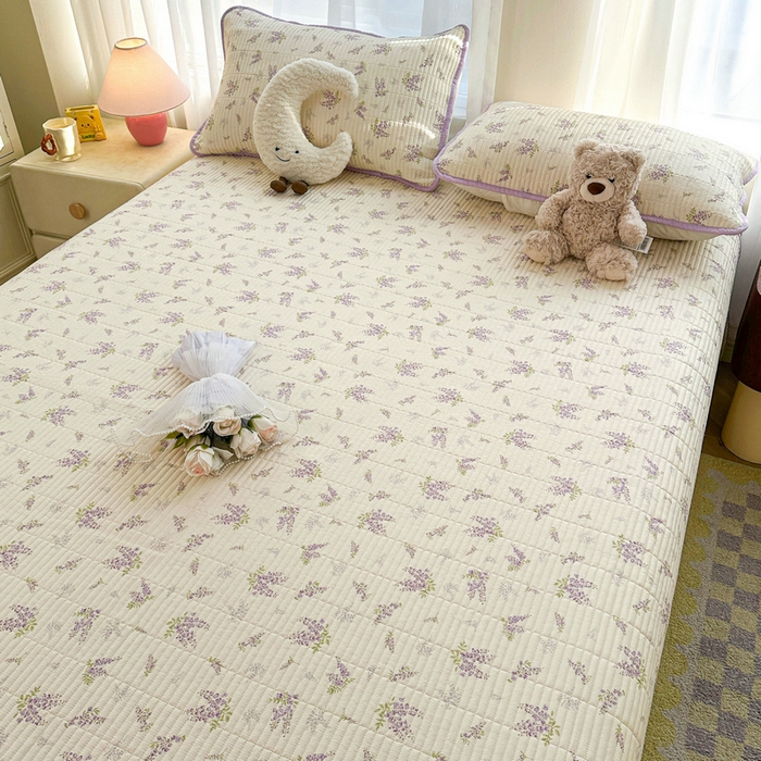 91家纺网 家纺一手货源 找家纺 梵朴 2025新款跑量款纯棉印花床盖三件套 芬芳紫