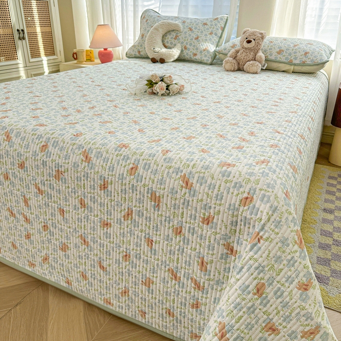 91家纺网 家纺一手货源 找家纺 梵朴 2025新款跑量款纯棉印花床盖三件套 玉兔