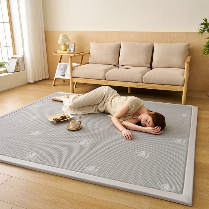 91家纺网 家纺一手货源 找家纺 锦丝钰床垫 2025新款真凉感冰豆豆天鹅系列地垫 冰豆豆-天鹅灰