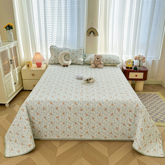 91家纺网 家纺一手货源 找家纺 梵朴 2025新款跑量款纯棉印花床盖三件套 玉兔