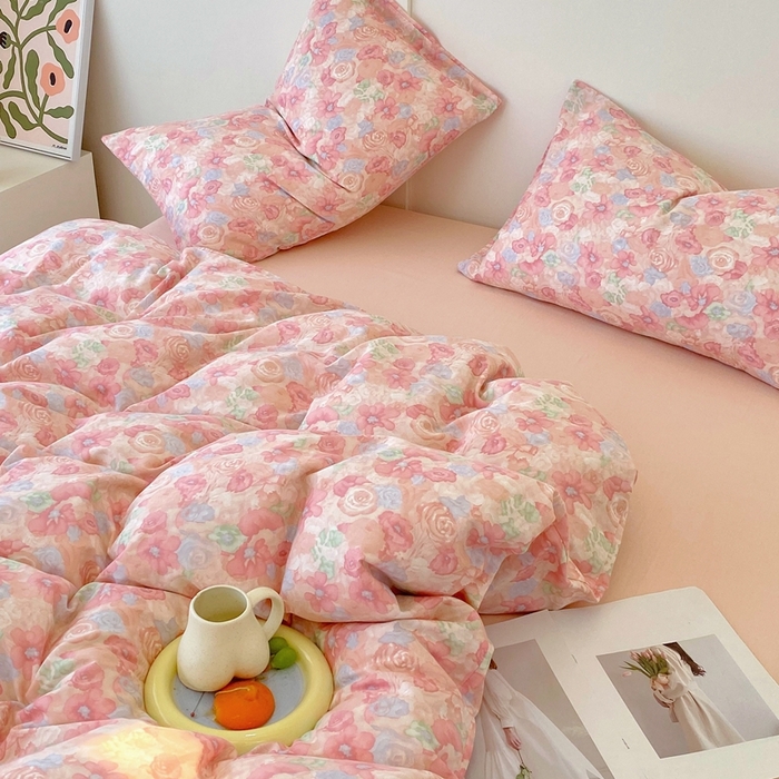 91家纺网 家纺一手货源 找家纺 于果 2025新款全棉双层纱四件套第四批 花汀