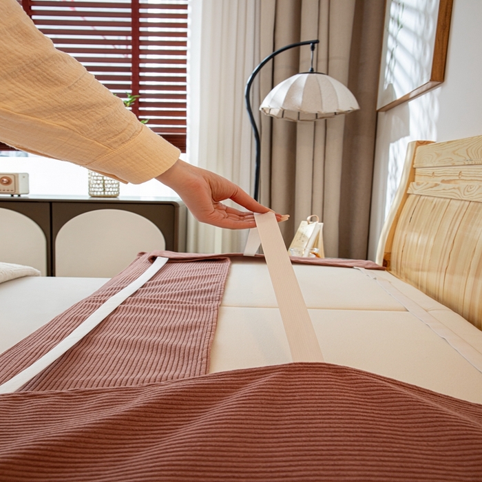 91家纺网 家纺一手货源 找家纺 沐沐家纺 2026新款灯芯绒床头平板大靠背 胭脂粉