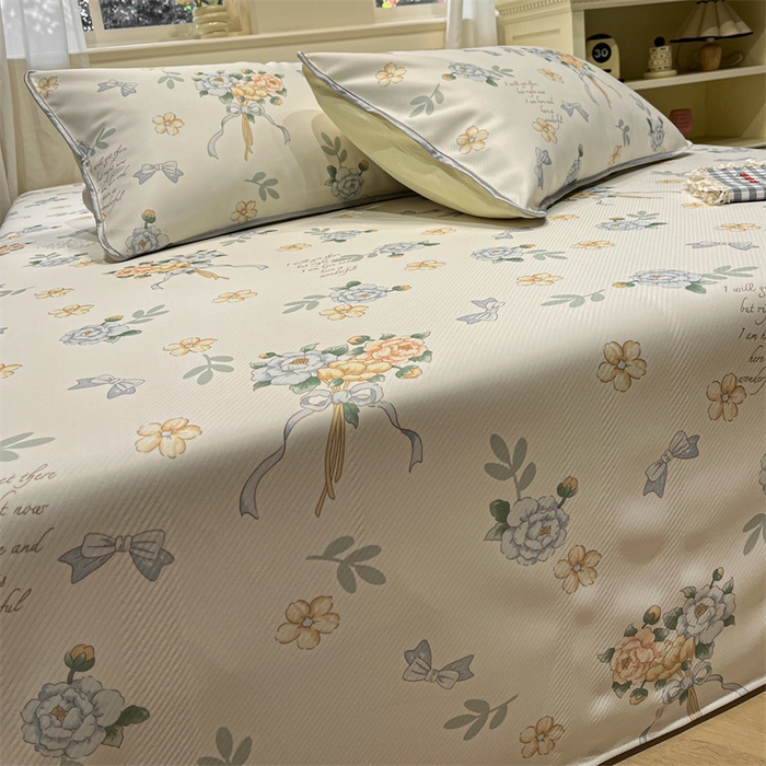 91家纺网 家纺一手货源 找家纺 星座家纺 2025新款斜纹提花凉感丝凉席床单款三件套 拈花湾蓝