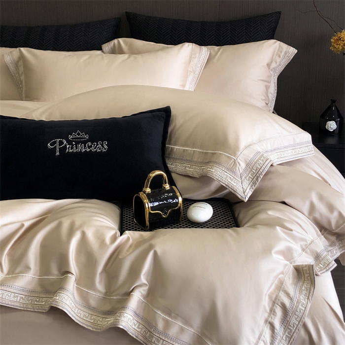 91家纺网 家纺一手货源 找家纺 2025新款全棉长绒棉刺绣四件套-迷宫 迷宫-香槟