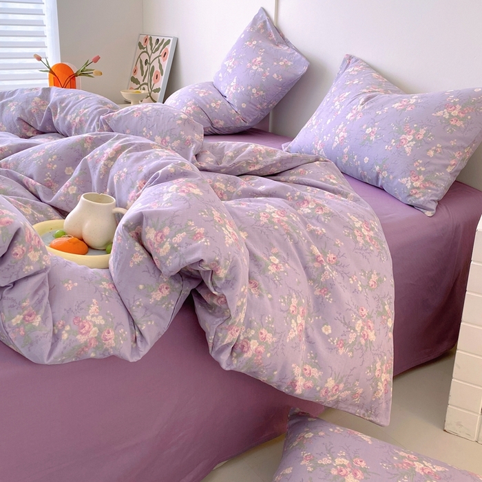 91家纺网 家纺一手货源 找家纺 于果 2025新款全棉双层纱四件套第四批 豆蔻紫