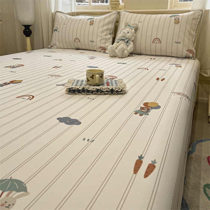 91家纺网 家纺一手货源 找家纺 星座家纺 2025新款斜纹提花凉感丝凉席床单款三件套 悠悠小元