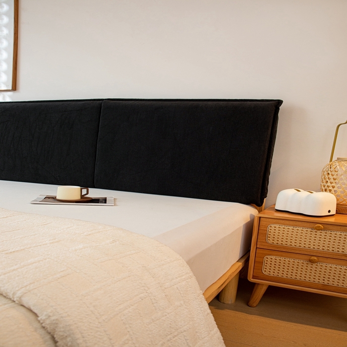 91家纺网 家纺一手货源 找家纺 沐沐家纺 2026新款灯芯绒床头平板大靠背 黑色