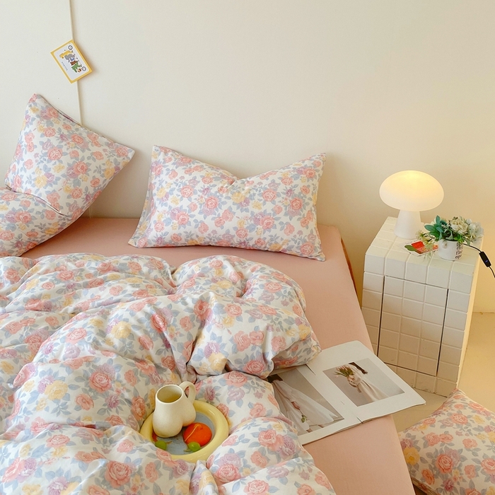 91家纺网 家纺一手货源 找家纺 于果 2025新款全棉双层纱四件套第四批 春色