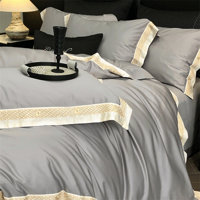 91家纺网 家纺一手货源 找家纺 2025新款全棉长绒棉刺绣四件套-迪克斯 迪克斯-灰