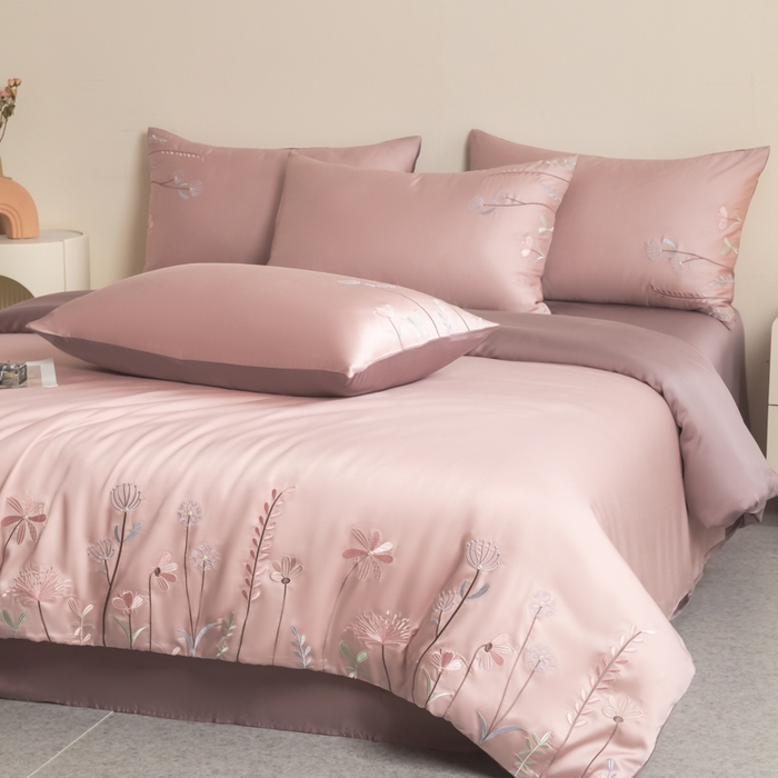 91家纺网 家纺一手货源 找家纺 618家纺 2025新款60S100支进口兰精天丝四件套-初夏 天丝初夏粉豆沙