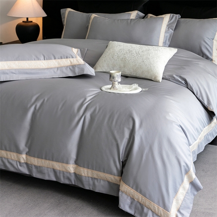 2025新款全棉长绒棉刺绣四件套-时光 时光-灰