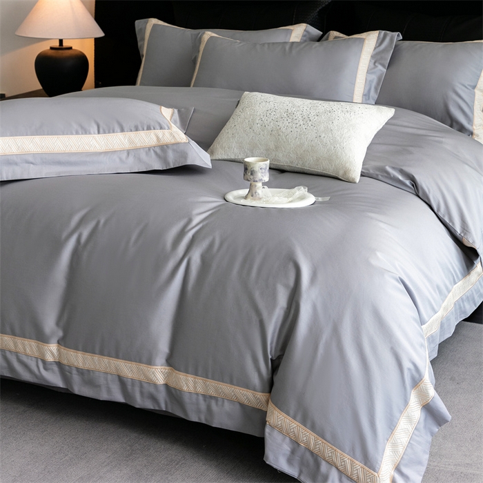 91家纺网 家纺一手货源 找家纺 2025新款全棉长绒棉刺绣四件套-时光 时光-灰