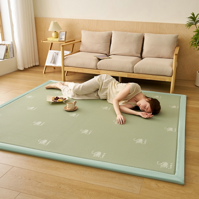 91家纺网 家纺一手货源 找家纺 锦丝钰床垫 2025新款真凉感冰豆豆天鹅系列地垫 冰豆豆-天鹅绿