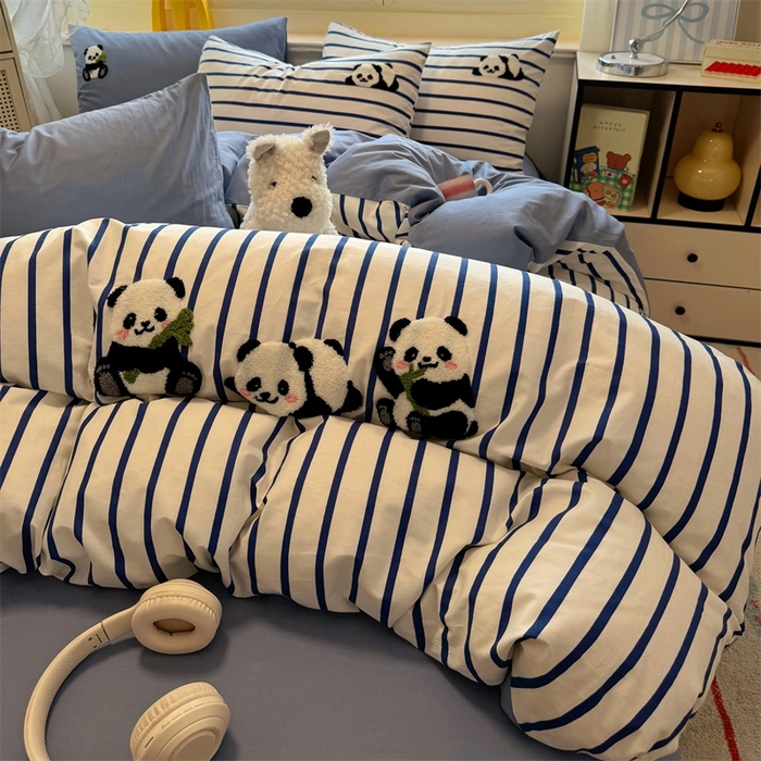 91家纺网 家纺一手货源 找家纺 启程2025全棉13372毛巾绣四件套 熊猫panda