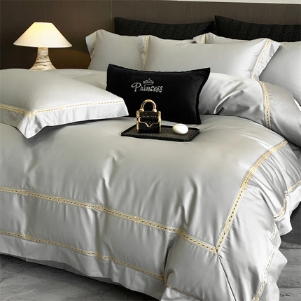 2025新款全棉长绒棉刺绣四件套-慕研 慕研-灰