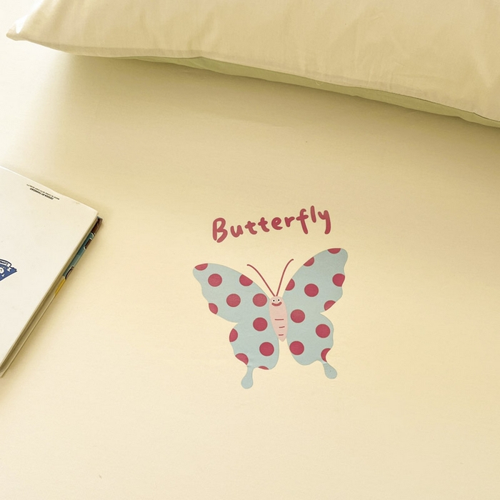 91家纺网 家纺一手货源 找家纺 泽西2025新品全棉卡通床笠 快乐蝶-奶油黄