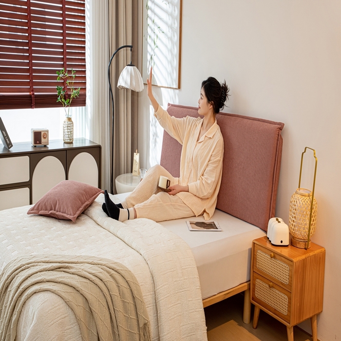 91家纺网 家纺一手货源 找家纺 沐沐家纺 2026新款灯芯绒床头平板大靠背 胭脂粉