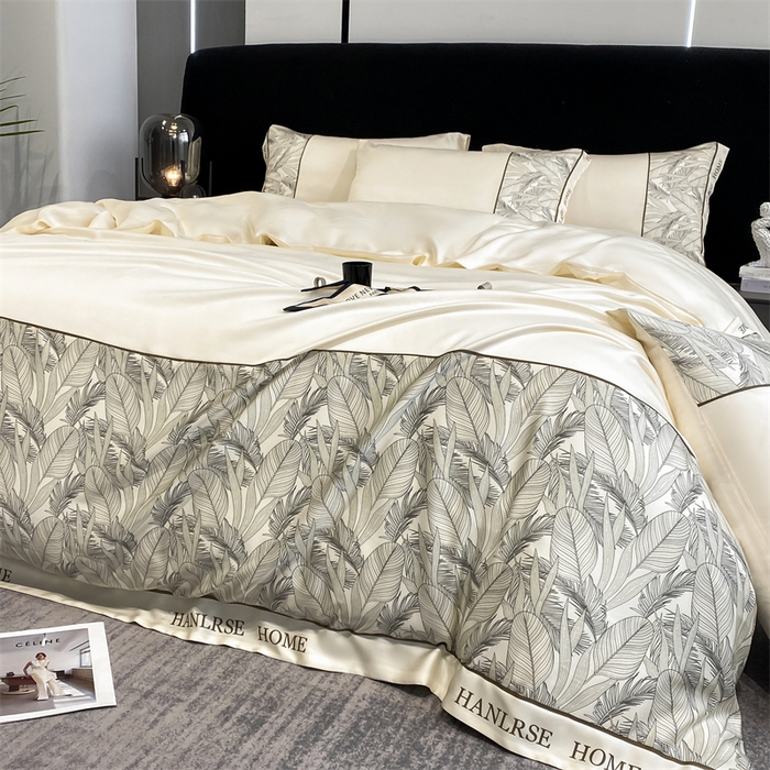 91家纺网 家纺一手货源 找家纺 花愿（原花纪） 2025新款水洗冰丝印花四件套 西雅图 奶昔白