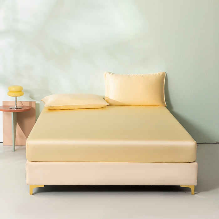 91家纺网 家纺一手货源 找家纺 百寐  2025新款素色纯色100s兰精天丝床单床笠 床笠-奶昔黄