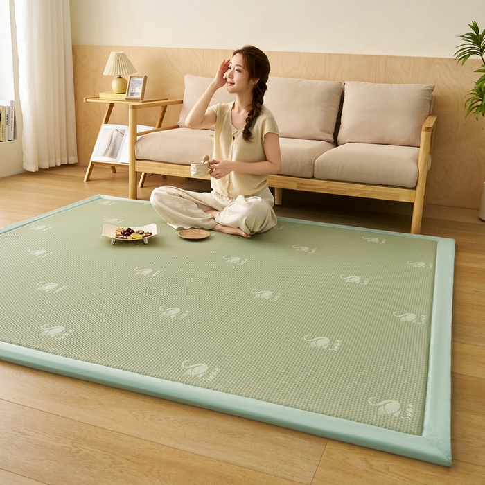 91家纺网 家纺一手货源 找家纺 锦丝钰床垫 2025新款真凉感冰豆豆天鹅系列地垫 冰豆豆-天鹅绿