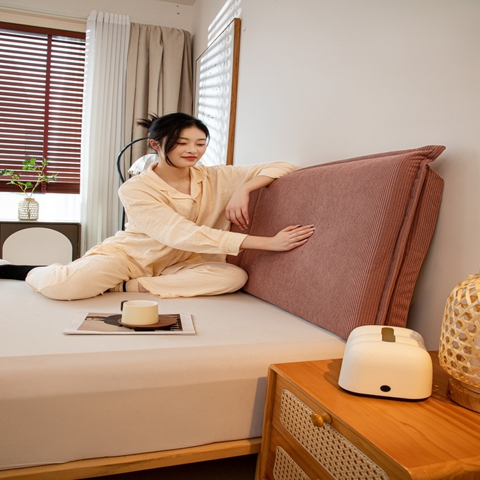 91家纺网 家纺一手货源 找家纺 沐沐家纺 2026新款灯芯绒床头平板大靠背 胭脂粉