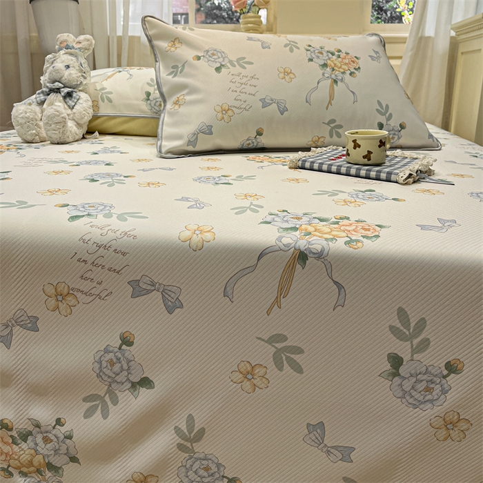 91家纺网 家纺一手货源 找家纺 星座家纺 2025新款斜纹提花凉感丝凉席床单款三件套 拈花湾蓝