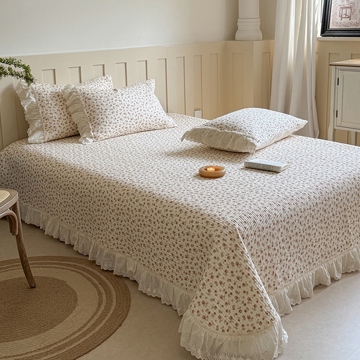 91家纺网 家纺一手货源 找家纺 麦伦家居 2025新款60s单层纱全棉床盖 玫瑰庄园