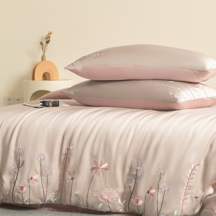 91家纺网 家纺一手货源 找家纺 618家纺 2025新款60S100支进口兰精天丝四件套-初夏 天丝初夏灰粉