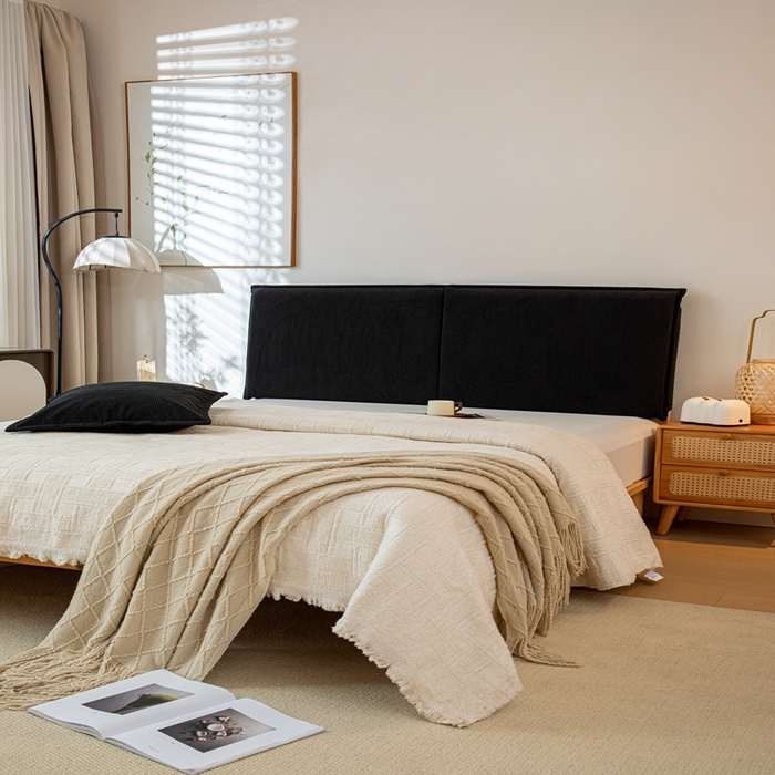 91家纺网 家纺一手货源 找家纺 沐沐家纺 2026新款灯芯绒床头平板大靠背 黑色