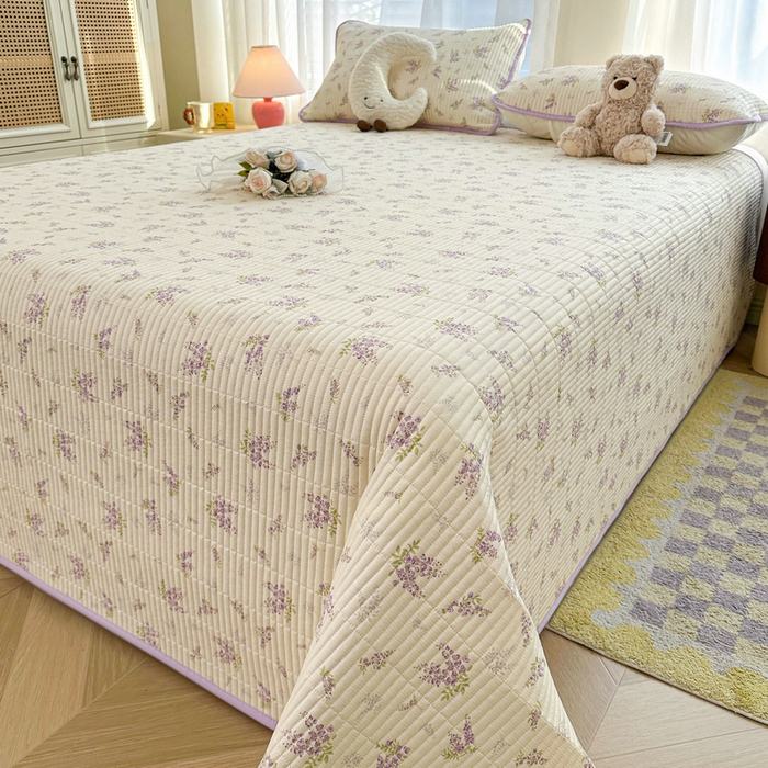 91家纺网 家纺一手货源 找家纺 梵朴 2025新款跑量款纯棉印花床盖三件套 芬芳紫