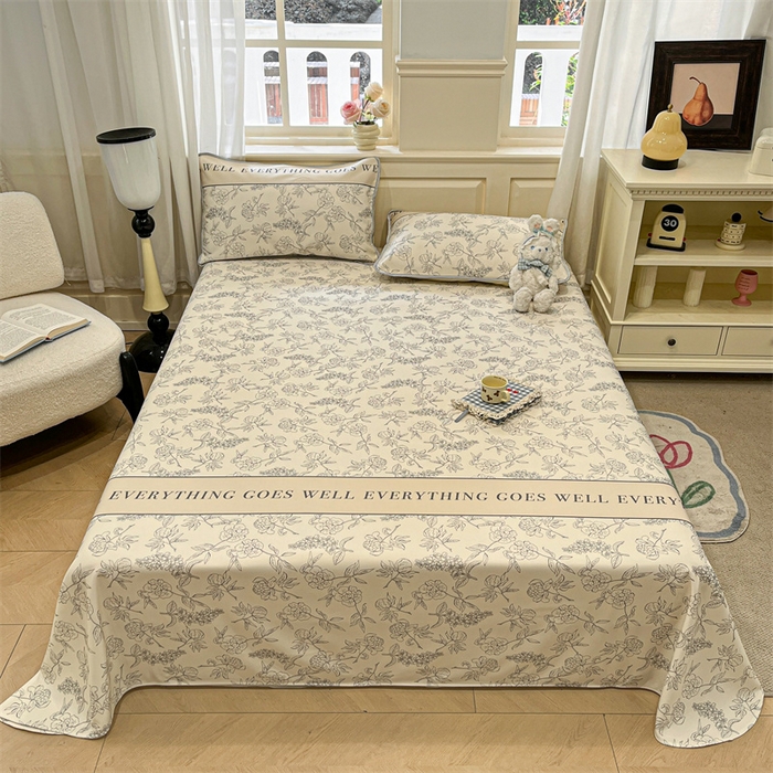 91家纺网 家纺一手货源 找家纺 星座家纺 2025新款斜纹提花凉感丝凉席床单款三件套 午后茶花