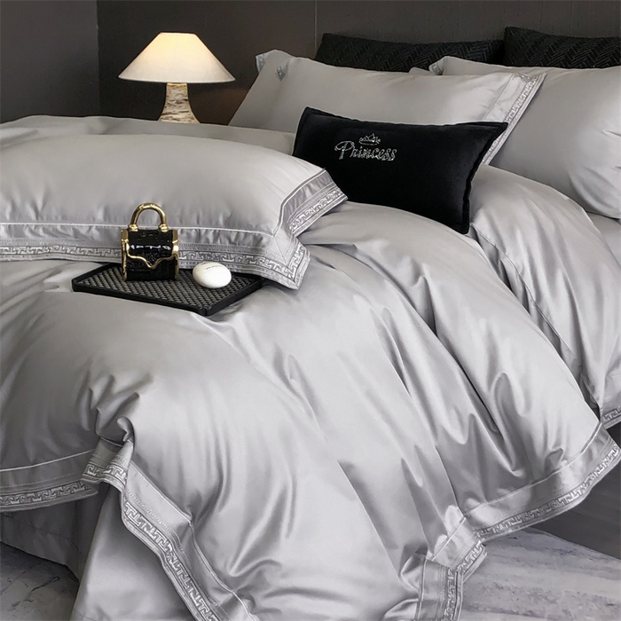 91家纺网 家纺一手货源 找家纺 2025新款全棉长绒棉刺绣四件套-迷宫 迷宫-灰