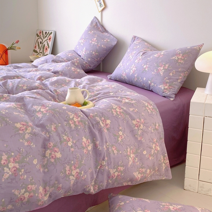 91家纺网 家纺一手货源 找家纺 于果 2025新款全棉双层纱四件套第四批 豆蔻紫