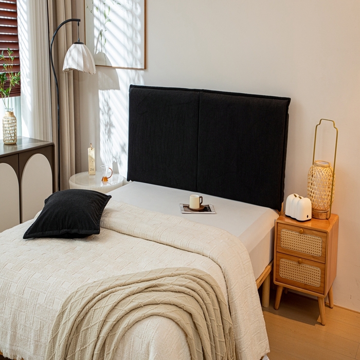 91家纺网 家纺一手货源 找家纺 沐沐家纺 2026新款灯芯绒床头平板大靠背 黑色