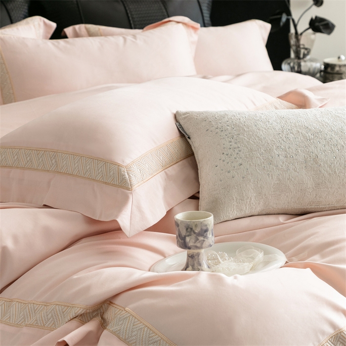 91家纺网 家纺一手货源 找家纺 2025新款全棉长绒棉刺绣四件套-时光 时光-粉