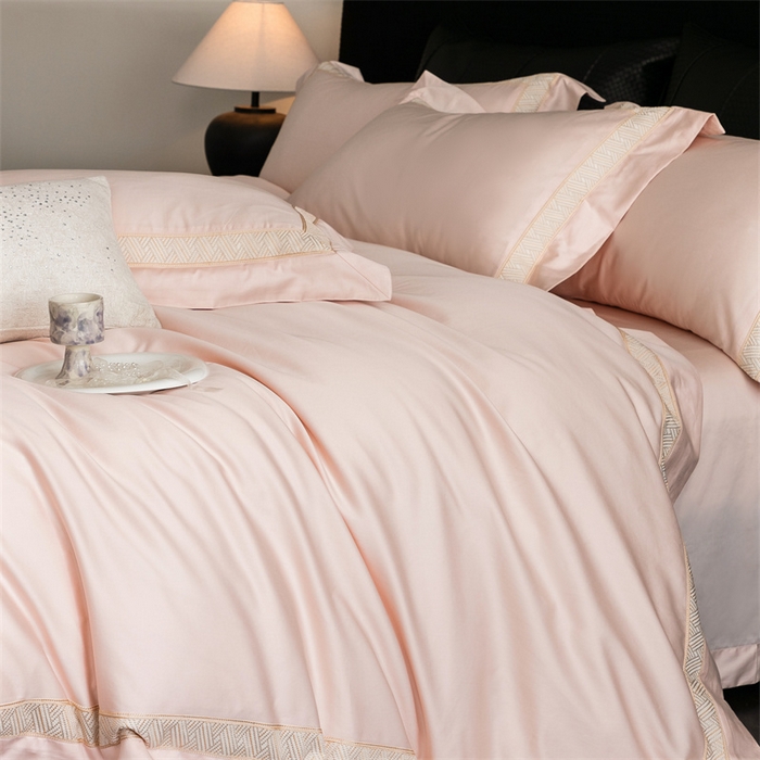 91家纺网 家纺一手货源 找家纺 2025新款全棉长绒棉刺绣四件套-时光 时光-粉