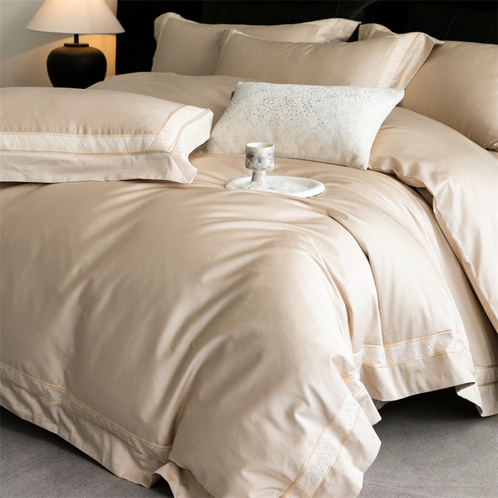 91家纺网 家纺一手货源 找家纺 2025新款全棉长绒棉刺绣四件套-时光 时光-金