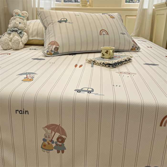 91家纺网 家纺一手货源 找家纺 星座家纺 2025新款斜纹提花凉感丝凉席床单款三件套 悠悠小元