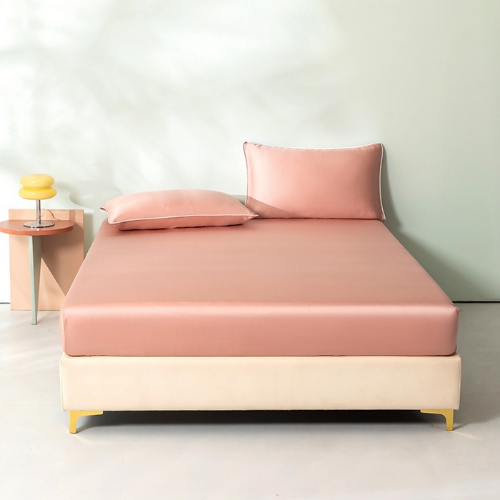 91家纺网 家纺一手货源 找家纺 百寐  2025新款素色纯色100s兰精天丝床单床笠 床笠-樱花粉