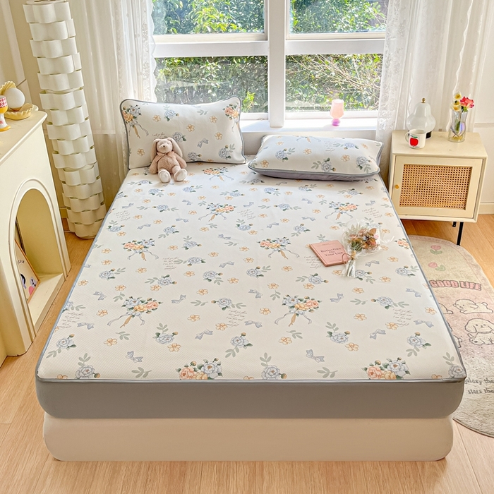 91家纺网 家纺一手货源 找家纺 星座家纺 2025新款斜纹提花凉感丝凉席床笠款三件套 床笠-拈花湾蓝